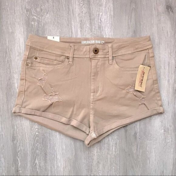 Tan Khaki Denim Short Shorts 9 - Picture 1 of 4